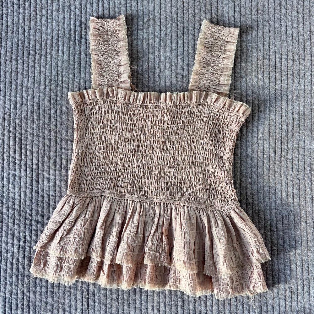 These Three Smocked Ruffle Peplum Top - Size S